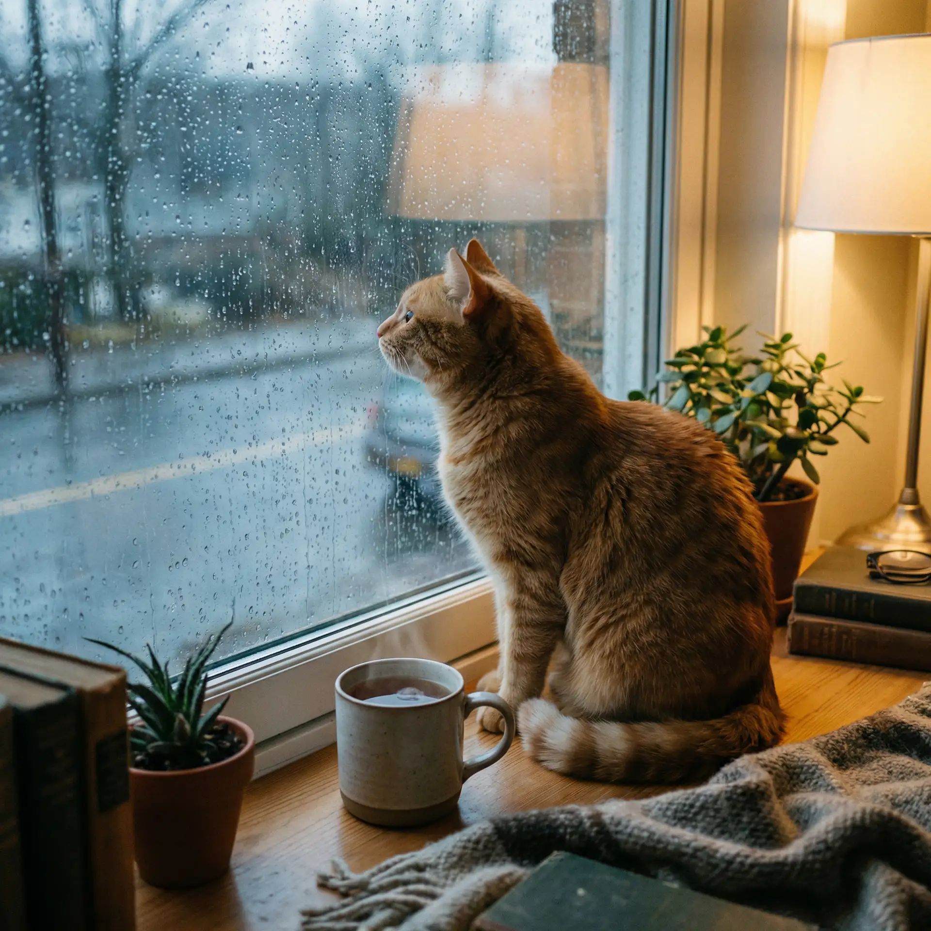 猫咪望着窗外的雨 - 嫩草视频